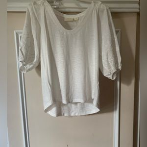 NEVER WORN WITH TAGS!  Anthropologie knit tee with embroidered sleeves. Size XL.